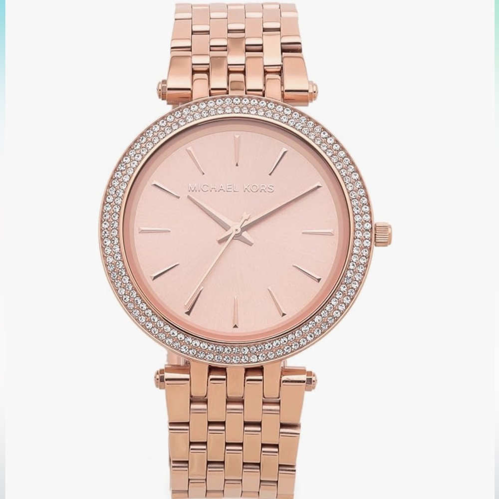 Michael Kors Rose Gold Watch Crystal Bezel Link Bracelet